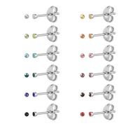 12 Pairs 18K Yellow Gold Plated Surgical Stainless Steel Stud Earring, CZ Stud Earrings for Women, Cubic Zirconia Birthstone Stud Earrings Set (Silver round 2mm)