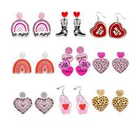 12 Pairs Acrylic Earrings for Women Girls, Pink Leopard Print Glitter Acrylic Earrings Set Gift Creative Unique Earring Jewelry Set for Dailywear Party Decor