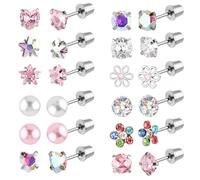 12 Pairs Anti-sensitive Flat Back Stud Earrings, Anti-falling Screw Back Earrings, Various Styles Versatile Stainless Steel Stud Earring Suitable for Women （20G）