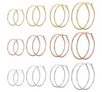 12 Pairs Big Hoop Earrings For Women Girls, Large Hooped Earrings Round Circle Hoop Earrings Huggie Hoops Earrings Statement Drop Earrings Set, Silver, Gold, Rose Gold (30mm, 40mm, 50mm, 60mm)
