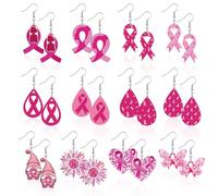 12 Pairs Breast Cancer Awareness Earrings for Women Pink Ribbon Acrylic Drop Dangle Earrings Jewelry Set or Women Ladies