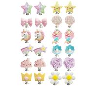12 Pairs Children's Clip-On Earrings - Cute Cartoon Ear Clips, Flower & Princess Designs, Suitable for Birthday & Children's Day Gifts, Daily Wear & Parties