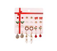 12 Pairs Christmas Earrings Santa Pendants Gift Ornaments Ear Gift Set Bow Knot Snowflake Studs Dangle Sets