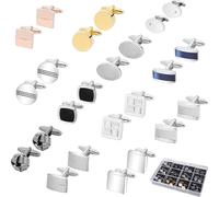 12 Pairs Cufflinks for Men,Classic & Funny Cuff Links Set，Silver Black Glod Tone Square Rectangle Animal Shirt Suit Geometric Cuff links for Business Wedding Party Gift Box, normal, Metal, no gemstone