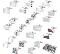 12 Pairs Cufflinks for Men,Classic & Funny Cuff Links Set，Silver Black Glod Tone Square Rectangle Animal Shirt Suit Geometric Cuff links for Business Wedding Party Gift Box, normal, Metal, no gemstone