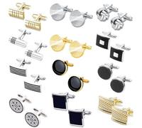 12 Pairs Cufflinks for Men Classic Tone Cuff Links Black Silver Striped Disc Square Rectangle Cuff Links Shirt Suit Men’s Cufflinks For Wedding Groom Business Elegant Gift, Bronze, no gemstone