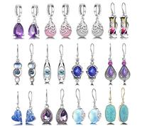 12 Pairs Dangly Earrings Set for Women Silver Drop Earrings Teardrop Druse Crystal Drop Dangle Earrings for Girls Women Vintage Bohemian Dangle Earrings Cubic Zirconia Jewellery Set
