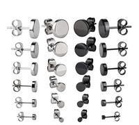 12 Pairs Ear Studs Earrings, 3mm-8mm Round Stud Earrings Stainless Steel Studs Earrings Ear Studs Unisex Earring Plug Ear Studs for Men Women (Black, Silver)