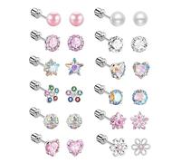12 Pairs Hypoallergenic Earrings for Girls Flat Back Earring 316L Stainless Steel Earrings Studs Silver Earrings for Girls for Daily Wear Gifting Multicolored Pink