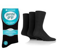 12 Pairs Men's Diabetic Gentle Grip Honey Comb Top Non Elastic Socks by SockShop (Black)