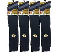 12 Pairs Men's Gents Long Hose Ribbed Grip 100% Cotton Knee High Socks [BLACK, NAVY, GREY, UK SHOE 6-11]