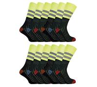 12 Pairs Mens Reinforced Heavy Duty Cotton Hi Viz Work Socks for Steel Toe Boots