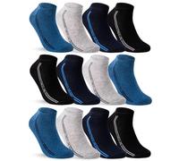 12 Pairs Men's Trainer Socks Multicoloured Cotton, Black Blue Grey, 43-46