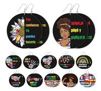 12 Pairs Motivational Ethnic Earrings for Black Women Wood Dangle African American Earrings Hispanic Heritage Month Jewelry, One Size, mainly wood, wood