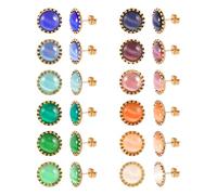12 Pairs Multicolor Cats Eye Stone Stud Earrings, 18K Gold Plated Surgical Stainless Steel Colorful Gemstone Stud Earrings Set for Women (Gold 8mm)