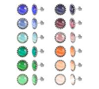 12 Pairs Multicolor Cats Eye Stone Stud Earrings, 18K Gold Plated Surgical Stainless Steel Colorful Gemstone Stud Earrings Set for Women (Silver 10mm)