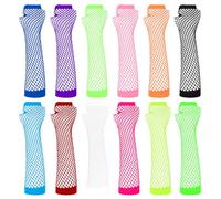 12 Pairs Neon Fishnet Gloves Long Fingerless Fishnet Arm Sleeves for Cosplay Halloween Party Scene Clothes for Women and Girls 80s Party Costume Accessories Supplies (12 Colors)