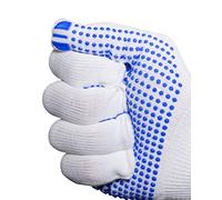 12 Pairs of JAH 5070 Seamless White Nylon fine Knit Working Gloves with Blue dots, Secure Grip, Breathable, Good Comfort, high Abrasion Resistance. 100% Polyamide, Medium-Weight Quality Size 7