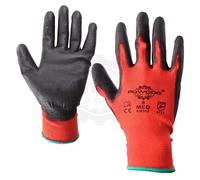12 Pairs of 'POWCOG' PU Safety Work Gloves PPE | RED & Black | Small | Perfect for Gardening Mechanics Warehouse DIY