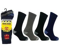 12 Pairs of Ruff & Tuff Work Socks - Heavy Duty Cushioned Crew Socks for Men - Reinforced Heel & Toe - Durable, Breathable, Cotton Blend - UK Size 6-11 - Black, Navy, Grey