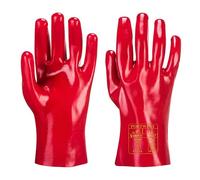12 PAIRS: PVC Gauntlet Gloves, Red, 27cm, Size XL/10.