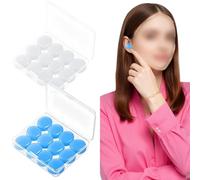 12 Pairs Silicone Ear Plugs, Soft Reusable Waterproof Noise Cancelling Moldable for Sleeping, Travelling, Swimming, Work, Airplane, Studying, Size 1.5x0.8cm, Blue and Clear