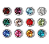 12 Pairs Studex Birthstones Regular 4mm Stainless Steel Bezel Setting Ear Piercing Stud Earrings