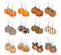 12 Pairs Thanksgiving Fall Earrings for Women Autumn Pumpkin Maple Leaves Turkey Earrings Drop Dangle Earrings Jewelry Set for Women Ladies Party Favors Gift, L, Acrylic, No Gemstone