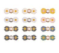 12 Pairs Waist Tightener Clips Daisy Waist Buttons for Tighten Pants | No Sewing Removable Adjustable Reusable Waist Clips Buckle in Silver & Rose Gold for Loose Jeans Skirts Dresses Sweaters