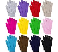 12 Pairs Winter Gloves Knit Warm Gloves Bulk Adult Stretchy Magic Gloves for Men Women Teens, Yellow, Pink, Red, Beige, Mixed Color a, Large