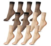 12 Pairs Women's Nylon Ankle Socks Nylon Pop Socks for Women Ultra-Thin Sheer Ankle-socks Women Transparent Sock Crewsock Ankle stockings (UK, Alpha, One Size, Regular, Regular, 12, Black+Skin)
