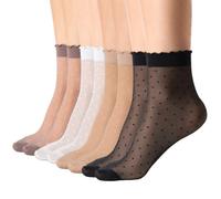 12 Pairs Women's Sheer Ruffle Socks, Nude Polka Dot Mesh Socks for Women