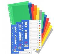 12 Part File Dividers A4, 3 Pack Folder Dividers Coloured Plastic A4 Dividers with Sticky Notes, 11-Holes Lever Arch Files Ring Binders for Office School Index Dividers