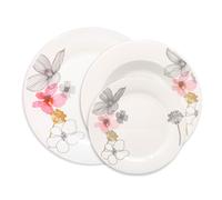 12-pc Dinner Set White Soup Dessert Plates Floral Circle Round Four Servings