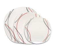 12-Pc Dinner Set White Soup Dessert Plates Red Black Semi Square Four Servings