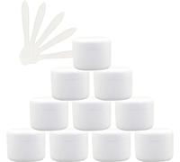 12 PC Empty 50ml Pink Plastic Cosmetic Jars with Screw Lid, 50g Small Pot with Inner Linner for Cosmetic Travel Gel Lip Balm + 5X Spatula(Bianco,10ml)