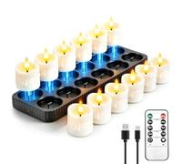 12 Pc Flameless Candles - Tea Lights With Charging Base And Remote Control | 4 x 5.5cm Battery Tea Light Candles，Suitable For Wedding ，Christmas ，Autumn And Halloween For Parties Like Decorations