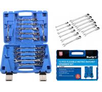 Blue Spot Ratchet Spanner Set 12PCE Flexible Open & Closed Ended Metric 8-19mm