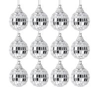 12 Pcs 1.2 Inch Silver Mirror Disco Balls, Christmas Tree Decorations Ball, Christmas Tree Baubles Hanging Decoration, for Party, Wedding, Home Decoration, Stage Props, Christmas Xmas Tree Ornament