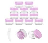 12 pcs 10 Gram/10ml Jars with 1 Mini Spatulas, Sample Pots, Mini Jars With Lids, Sample Containers Pots, For Samples, Eye Shadow Lip Balm, and Makeup (10ML, Pink)