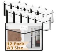 12 PCS 11 x 17 Inch Expandable Tabloid Size Document Folder with Label A3 Plastic Folders for Documents Black Expanding File Wallet Envelope Size Waterproof Clear Plastic File Pouch for Office