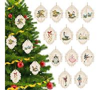 12 Pcs 12 Days of Christmas Ornaments Vintage Wooden Christmas Tree Decorations Rustic Cute Christmas Ornaments Set for Holiday Party Supplies Xmas Tree Wall Decor Gifts