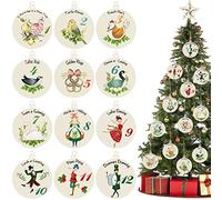 12 Pcs 12 Days of Christmas Ornaments Wooden Christmas Tree Decorations Hanging Vintage Christmas Decorations Rustic Farmhouse Ornaments Set 12 Days for Xmas Holiday Party Supplies