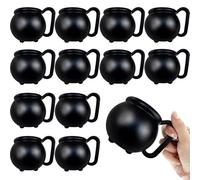 12 PCS 15 oz Cauldron Mugs,Plastic Black Cauldron Pot Cups,Witches Brew Mug for Drinks,Halloween Party Favors,St Patricks Day Party Gift Supplies