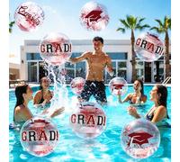 12 Pcs 16 Inch Maroon Graduation Inflatable Beach Balls with Air Pump Congrats Grad Sign Activities Beach Ball 2026 Graduation Party Favor Swimming Pool Supplies for Graduates Seniors College
