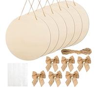 12 Pcs 16 Inch Wood Circles for Crafts Unfinished Round Wood Discs Blank Wood Rounds Slices Round Wooden Door Hanger Signs with Bows, Twine and Glue Points for DIY Craft Holiday Decor,5 mm Thick