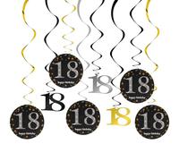 12 PCS 18th Birthday Hanging Swirls Decorations for Boys Girls Happy 18th Birthday Streamers Party Decorations Eighteen Hanging Swirl Sparkling Celebration