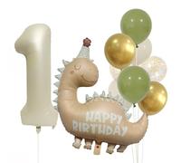 12 Pcs 1st Birthday Decorations - 30” Foil Number Balloon and Dinosaur Theme 1st Birthday Balloons Set for Baby’s First Party Supplies