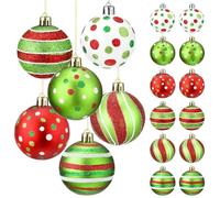 12 PCS 2.4 Inch Christmas Ball Ornaments Glittering Plastic Hanging Decorations Elf Balls Swirl Candy Cane Peppermint Red and Green Christmas Tree Pendants for Xmas Tree Decoration