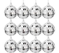 12 Pcs 2 Inch Silver Mirror Disco Balls - Christmas Tree Decorations, Baubles for Party, Wedding, Home Decoration, Stage Props